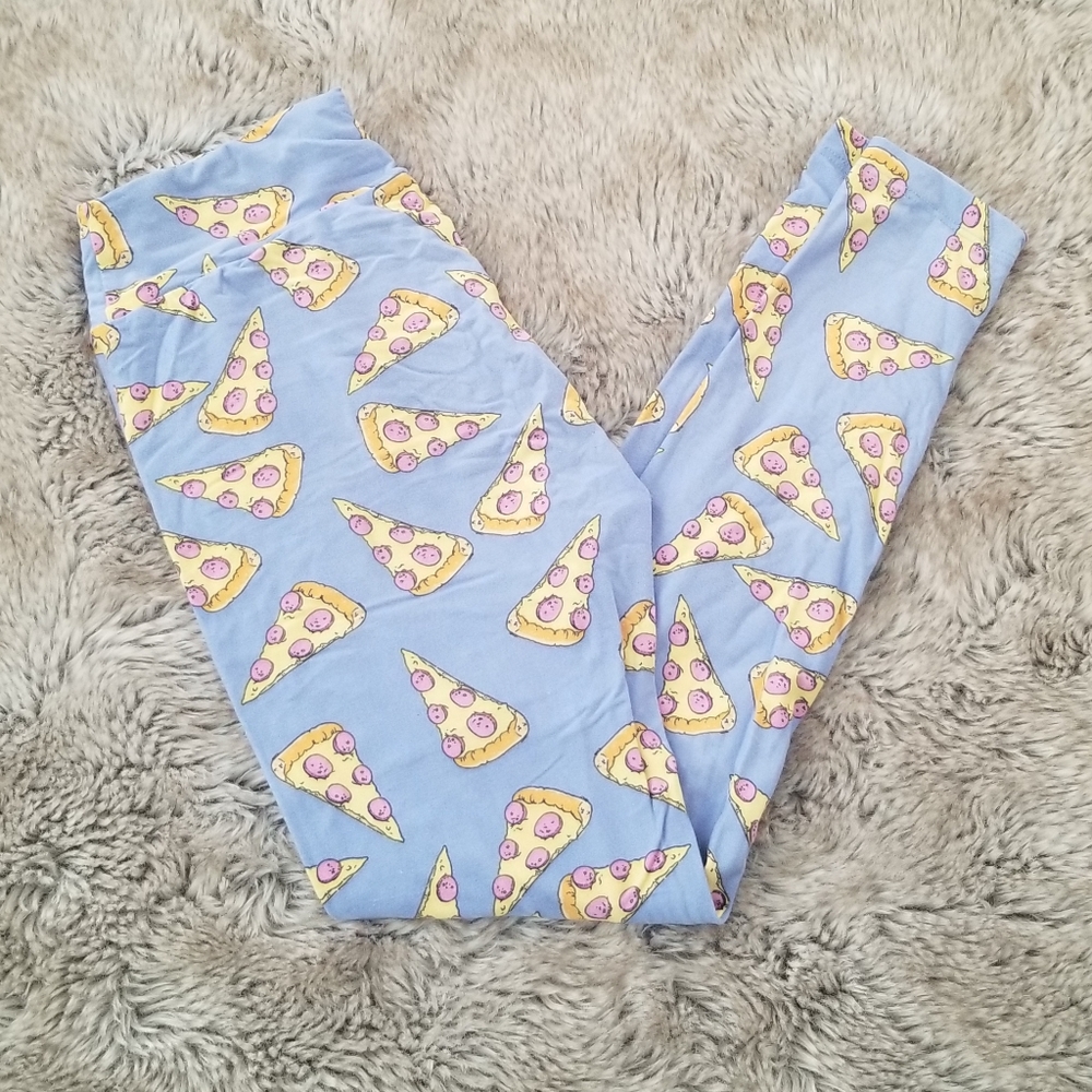 Lularoe Pizza Slice Printed Blue Leggings One Size
